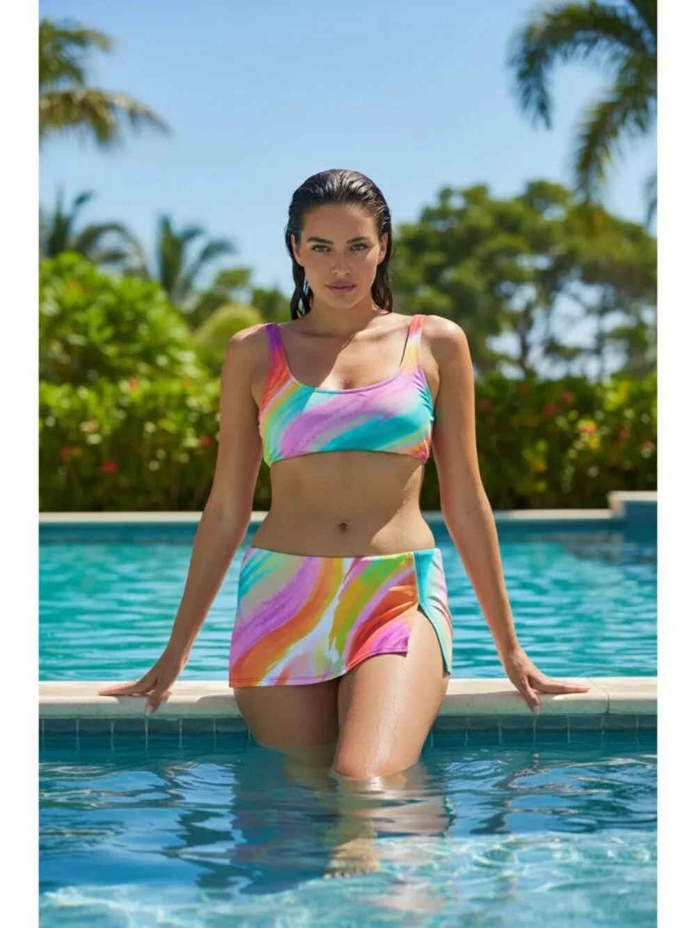 Bleu Rod Beattie 14 Splash Out Slit Skirt Bikini Bottom Swimwear Ombre Swimwear